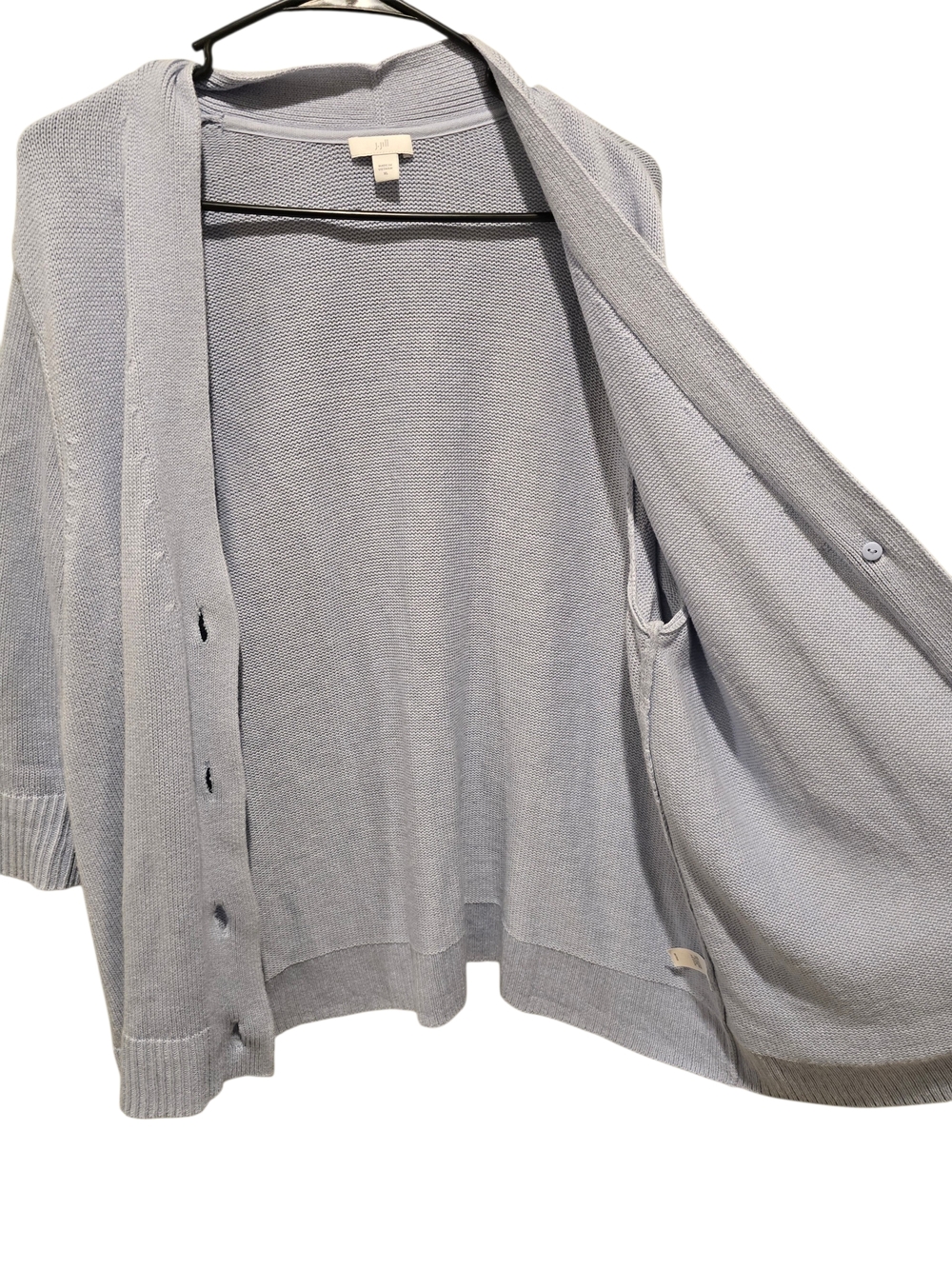 J. Jill "Rain Drop" Blue Cotton Blend Cardigan With Brown Buttons Size XL - Picture 2 of 9